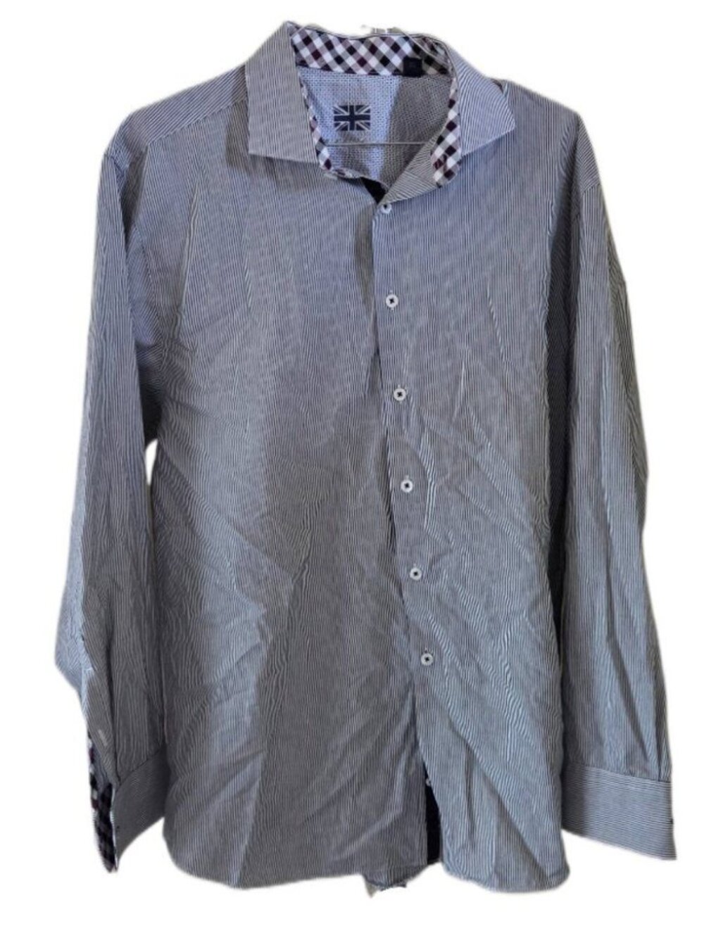 Michelsons London Men's Gray & White Pinstripe Long Sleeve Dress Shirt